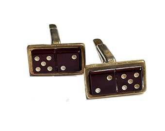 Vintage HICKOK USA "Domino" Cuff Links. Super Cool  and Whimsical Unisex Design. Red Translucent Plastic & Brass. Circa 1960s.