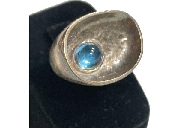 Bold Textured Sterling Silver Ring with Blue Topa… - image 3