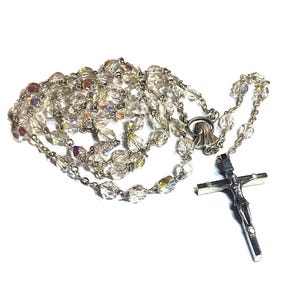 Pretty Petitie Vintage Rosary. AB Glass or Crystal Beads. Five Decade Catholic Rosary. 24&quot; around