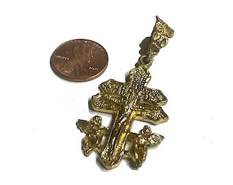 Vintage Caravaca Cross Pendant, Gold-Filled Amulet Charm