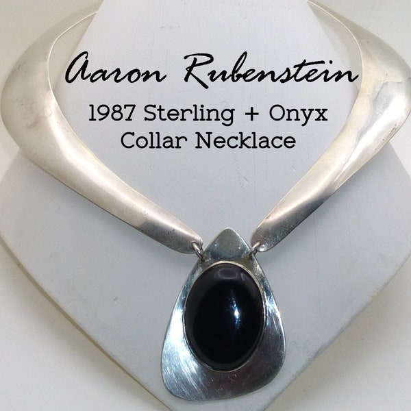 Aaron Rubenstein Modernist Sterling Silver and Black Onyx Collar Necklace. Vintage Signed and Dated 1987. Wearable Sculpture. 94 Grams