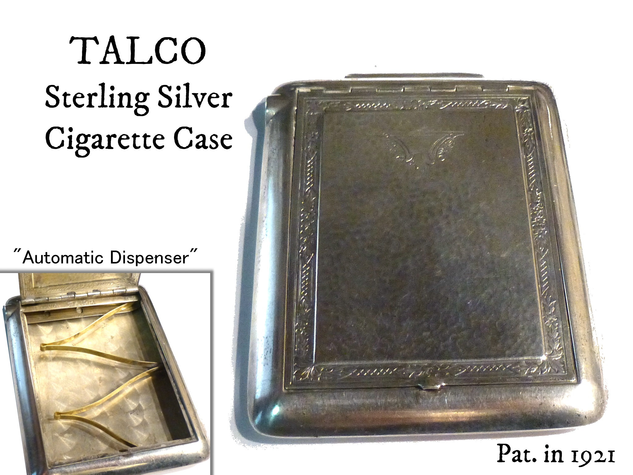 silver cigarette case value Antique TALCO Sterling Silver Cigarette Case - Spring Loaded Dispenser,  127g
