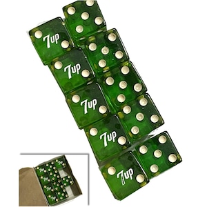 5 Pairs of Green 7UP® Translucent Bakelite Dice. Vintage Novelty Advertising. Roll a SEVEN every time. TESTED, authentic. Ten Dice Total.