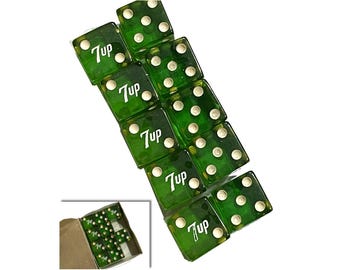 Vintage 7UP Bakelite Dice, Translucent Green Novelty (5 Pairs)