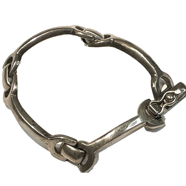 Vintage Silver Modernist Link Bracelet. Marked / Unknown Maker. Tested as Silver. Equestrian Theme. Up to a 6.5" wrist.