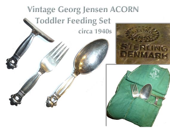 Vintage Georg Jensen Acorn Sterling Silver Toddler Feeding Set - Etsy