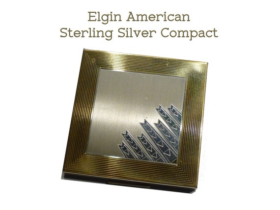 Elgin American Sterling Silver Compact, Modernist Skyscraper Design