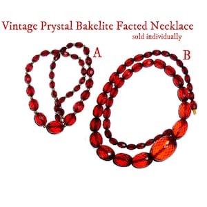 SOLD INDIVIDUALLY. Translucent Red Bakelite Faceted Bead Necklace. Cherry Juice. No Crazing, Graduated Beads. Tested Guaranteed. 1940s.