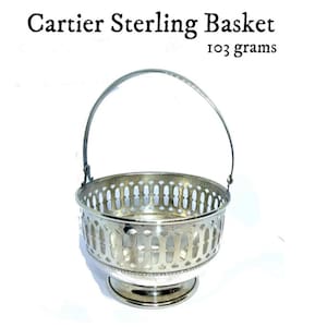 Vintage CARTIER Sterling Silver Basket.  Design 263. About 6" Tall with Handle. Glass Insert NOT Included. Cocktail Garnish Holder.