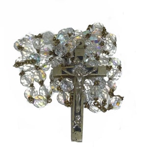 Vintage 1960s Pope Paul VI Rosary with Victory Over Death Crucifix. AB Beads. Five Decade Catholic Rosary.