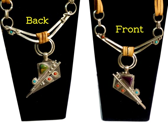 Wearable Art. Southwest Style Necklace. Leather, … - image 2