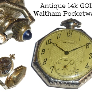 Waltham 17 Jewel Pocket Watch, with Morays 14k Rose Gold  Case. Antique Vintage Circa 1920. Runs. Octagon shaped Case.5 Day Return Policy