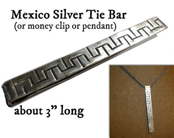 Vintage Taxco Silver Long Tie Bar. Use as Money Clip or Pendant. Nice Design. 1950s. Mexico.