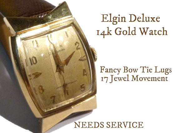 Vintage 14k GOLD Elgin Deluxe Wrist Watch. Fancy … - image 1