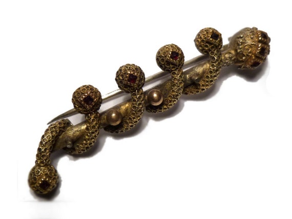 Antique Victorian Bohemian Garnet Snake Brooch. L… - image 1