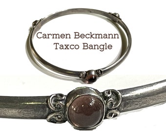 Carmen Beckmann Sterling Silver & Amethyst Bangle. Mexican Silver. Circa 1960s. American Jeweler lived in San Miguel de Allende, Mexico.