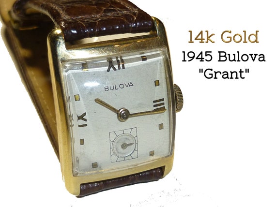 14k Gold Bulova Mens Wrist Watch. 1945 "Grant" Mo… - image 1