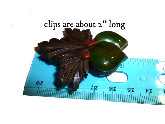 Bakelite & Wood Vegetable Brooch and 2 Dress Clip… - image 7