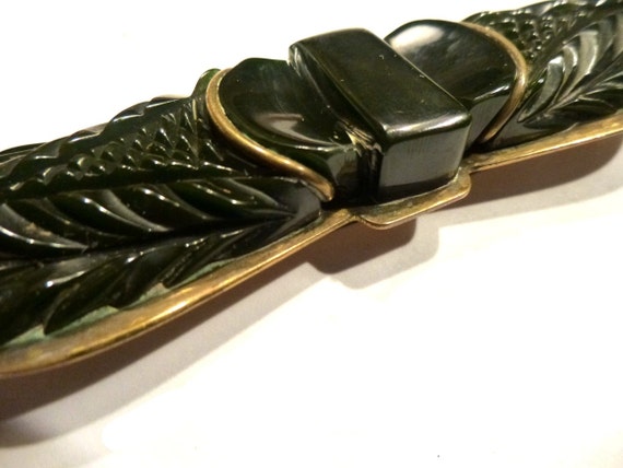 Carved Bakelite European Brass Brooch. Large and … - image 5