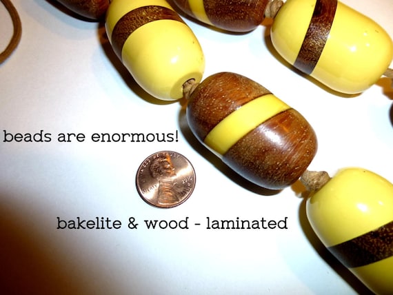 Huge Bakelite & Wood Bead Necklace. 1.5" Long Bea… - image 2