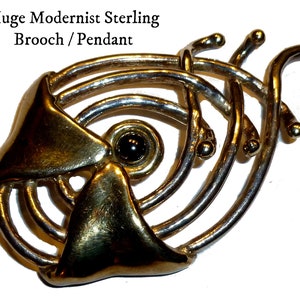 Huge Modernist Sterling Silver Brooch. Handwrought Brutalist Pin. Can Also be Worn as Pendant. Vintage Circa 1980s. Over 30 Grams.