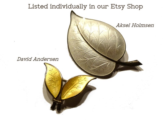 David Andersen Sterling Silver Enamel Leaf Brooch, Norwegian Pin