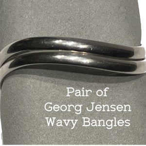 Pair of Modernist Wavy Bangles. Vintage Danish Georg Jensen Sterling Silver. Design 237a. Made in Denmark 1970s. TWO Bracelets.