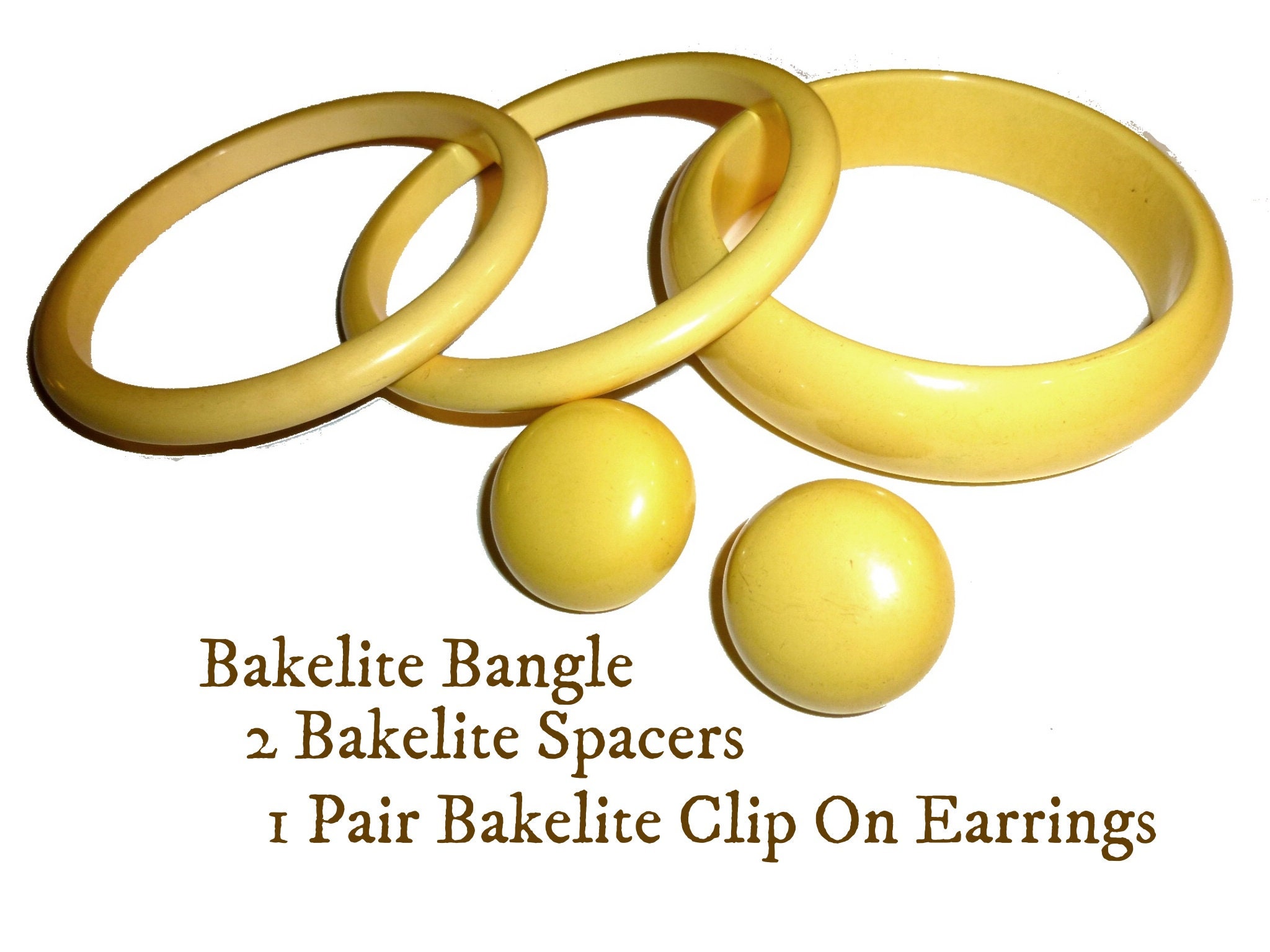 Vintage 1940s Bakelite Jewelry Set: Bangle, Spacers  display picture 2