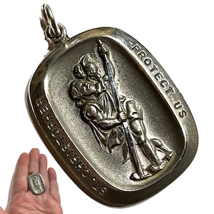 Vintage St. Christopher Medal. Sterling Silver.  One Inch Pendant or Charm. Catholic Patron Saint of Travelers. Used, Tarnished.