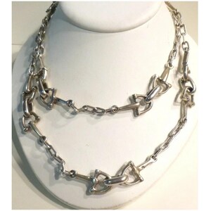 Stunning Silver Equestrian Necklace. 900 Silver. Vintage Horse Bit 34&quot; Long Statement Necklace. 118 Grams.