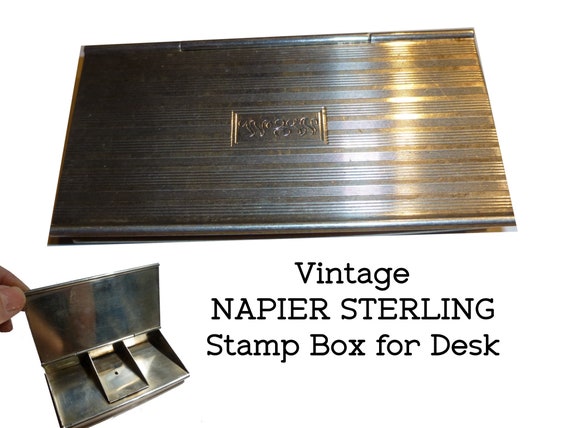 Buy the Vintage Sterling Silver Monogramed Round Stamp Dispenser Box