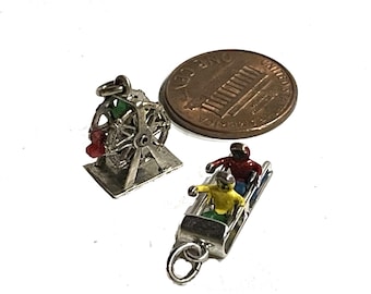 YOU CHOOSE. Tiny Ferris Wheel or BobsledToboggan Vintage Charm. Sterling Silver circa 1950s