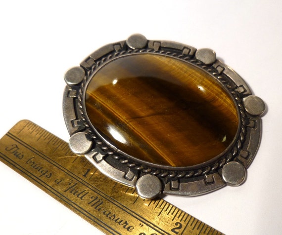 Beautiful Old Taxco Huge Tigers Eye Brooch. 1950s… - image 2