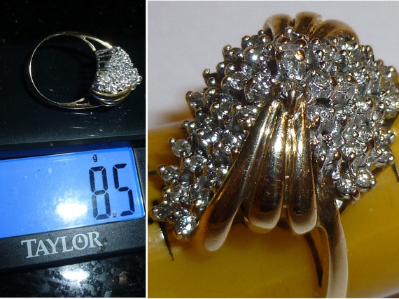 Vintage Cocktail Ring. 14k Gold + 55 Diamonds. XL… - image 6