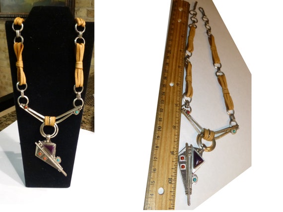 Wearable Art. Southwest Style Necklace. Leather, … - image 7