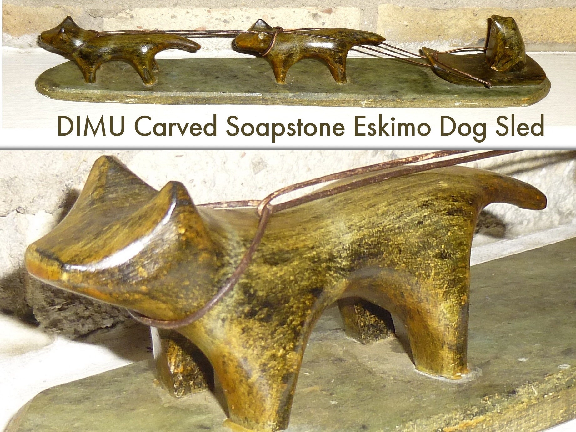 Carved Soapstone Primitive Dog Sled and Eskimo. 15 Long. Etsy