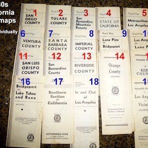 1930s Vintage Southern Calif Road Maps. Motoring Across Los Angeles, Santa Barbara, Orange County SOLD INDIVIDUALLY. Automobile Club of Cali
