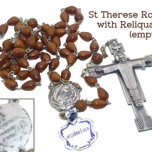Vintage 5 Decade Rosary. Coco Beads with Reliquary Centerpiece (Note: Relic holder is empty) Originally Held Earth from St Therese&#39;s Coffin.