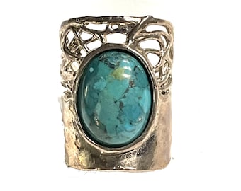 Brutalist Ring Sterling Silver DIDAE Israel with Elat Stone. Size 7. Vintage.