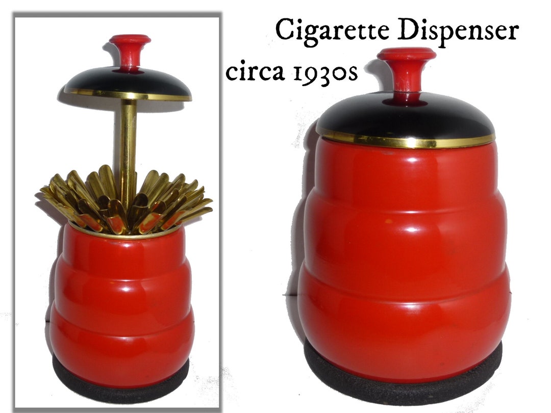 Vintage Popup Cigarette Dispenser. Art Deco Red and Black Enamel