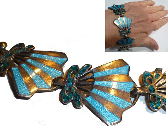 Sterling Silver Bracelet. Pretty Blue Champlevé E… - image 3