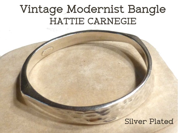 HATTIE CARNEGIE Modernist Bangle. Sterling Plated… - image 1
