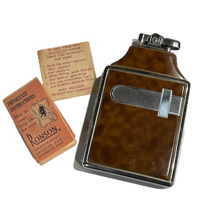 RONSON Mastercase with Brown Enamel Lighter & Cigarette Case. Original Insert Instructions. Circa 1940s. NOT TESTED / Not Working / Sparks