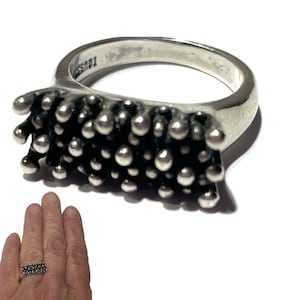 Sterling Silver Biomorphic Brutalist Modernist Ring Size: 5.75 SIGNED.  Made by Alejandro Toussier, Hollywood USA.