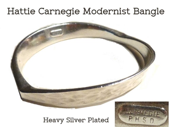 HATTIE CARNEGIE Modernist Bangle. Sterling Plated… - image 7