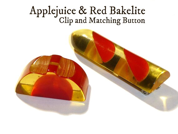 Unusual Applejuice & Red Bakelite Clip and Matchi… - image 2