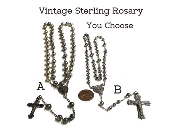 Vintage "Pull Chain" Style Sterling Silver Rosary. YOU Choose. Popular with Soldiers during WWI & II.