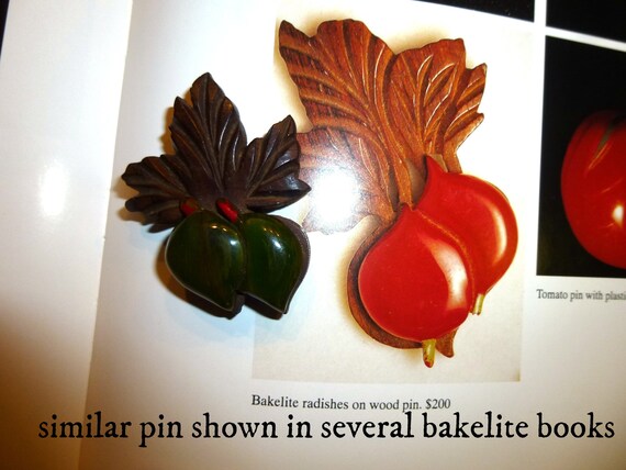 Bakelite & Wood Vegetable Brooch and 2 Dress Clip… - image 10