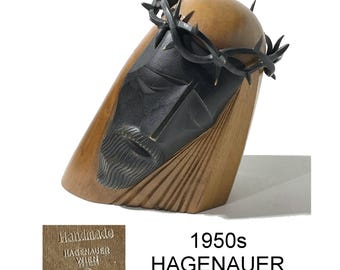 1950S Hagenauer Wien Mid-Century Cubist Christ w Crown of Thorns. Austria Modernism. Wood and Bronze. READ DESCRIPTION