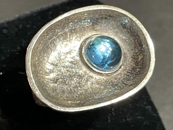 Bold Textured Sterling Silver Ring with Blue Topa… - image 4